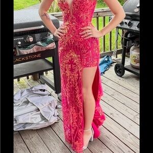 Elegant Pink and Gold Evening Gown